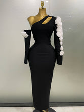 2025 New Sexy One Shoulder Key Hole Flower Maxi Long Bodycon Bandage Dress Women Knitted Elegant Evening Club Party Outfit